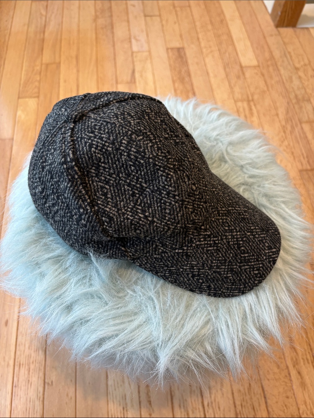 Textured Black and Gray Tweed Baseball Cap